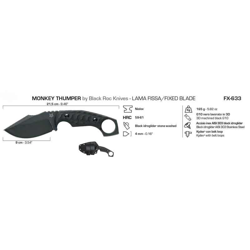 Fox Knives Monkey Thumper Stałego ostrza Niolox Strival Survival Backup Backup Nóż taktyczny