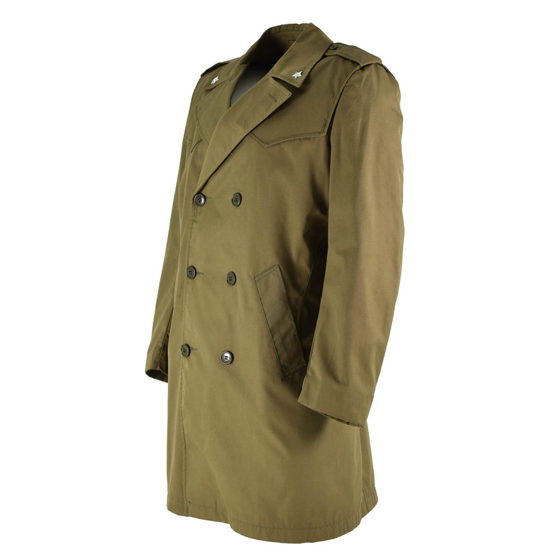 Oryginalny Włoski Trenchcoat Khaki Blue Plain Color Problem wojskowy