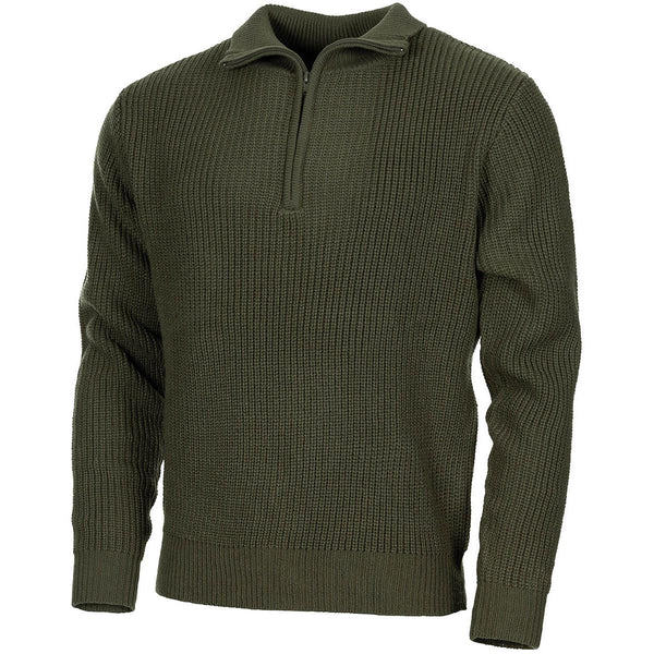 Marka MFH Troyer Sweatre Quarter Zip Jumper Rib Knit Olive Pullover Nowy