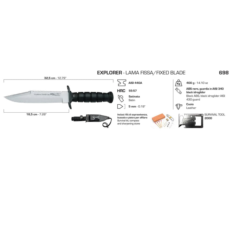 Fox Knives Wojskowy Eksplorator stały nóż 55-57 HRC 440 stalowy zestaw do przetrwania ostrza