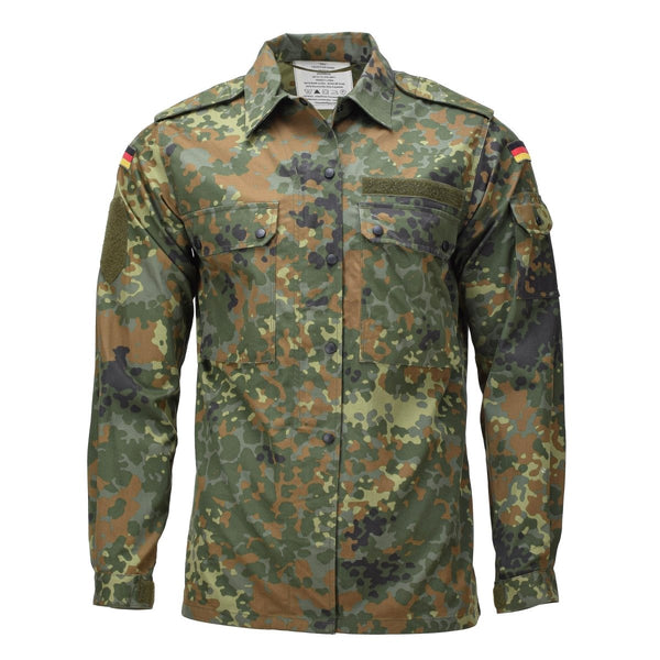 Oryginalna niemiecka koszula wojskowa Kobiety Snap Button Zamocowanie Flecklecktarn Camo