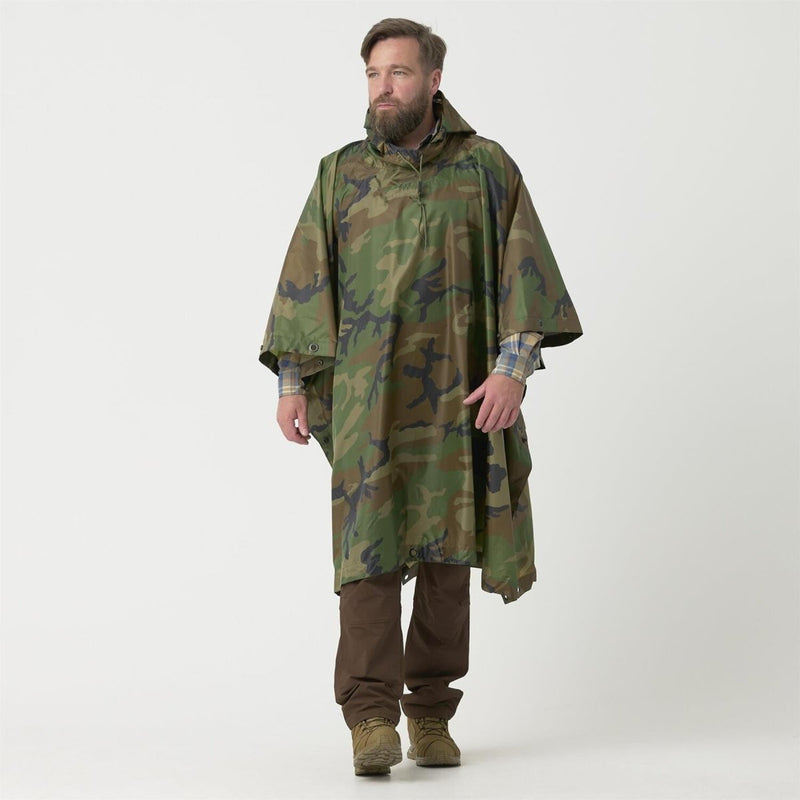 HELIKON-TEX Model armii amerykańskiej Poncho Waterproof Tactical Rain Gear Woodland Camo