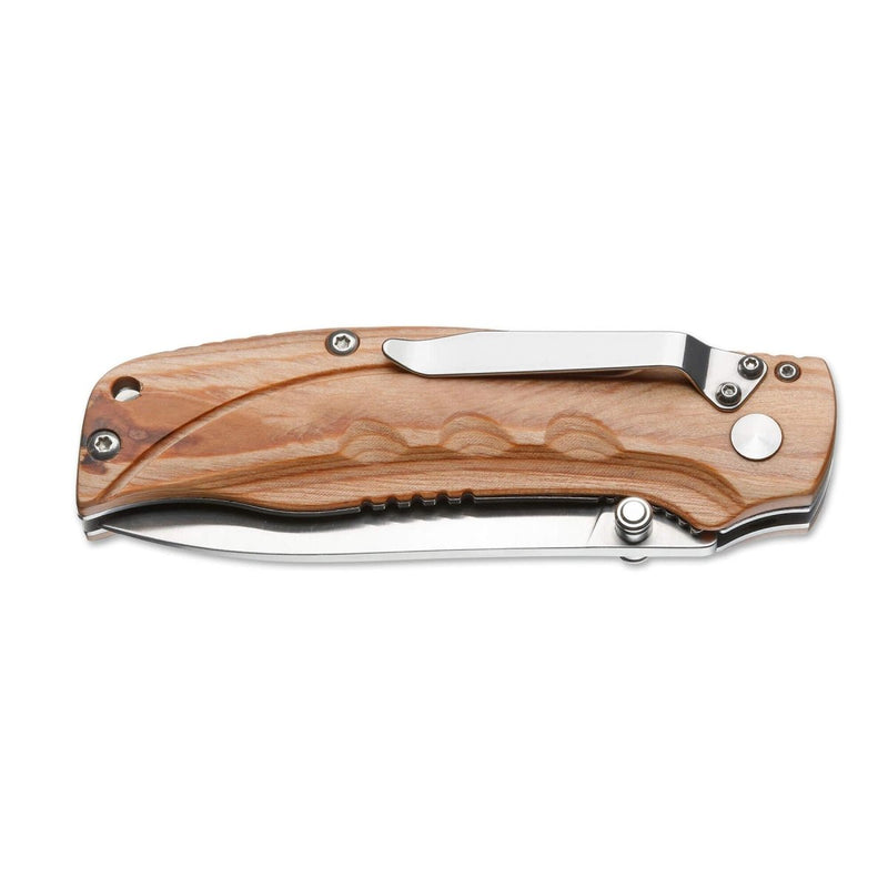 BOKER Pakka Hunter Pocket knife liner lock uncoated 440B steel wooden handle