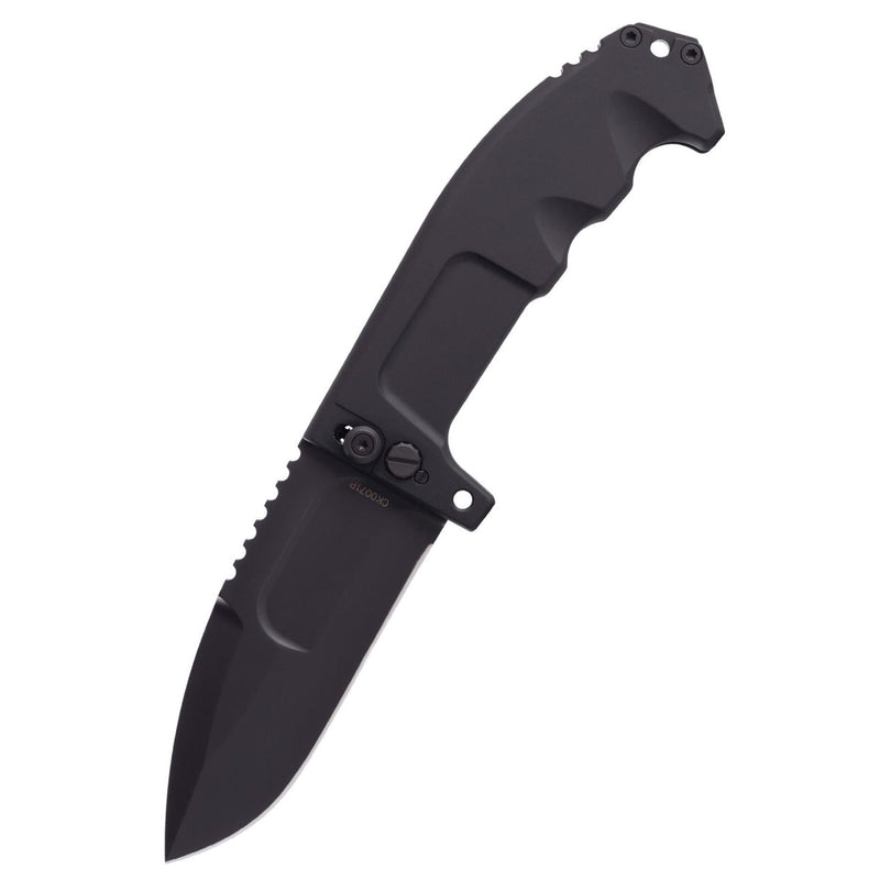 Survival field folding knife drop point plain black N690 steel blade HRC 59 Axis-lock RAO II Extrema Ratio Italian Knives