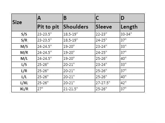 cz coat m60 sizing chart