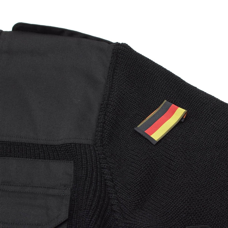 MFH Brand sweater commando jumper rib knit wool reinforced pullover black German flag patch