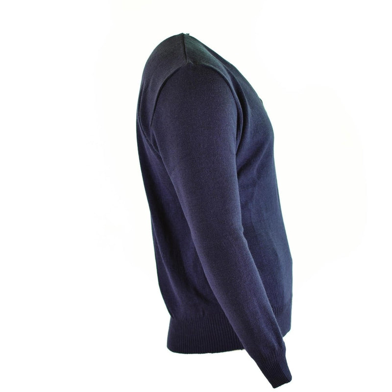 Vintage Czech army Sweater Jumper Blue Wool V-neck long sleeve lightweight pullover